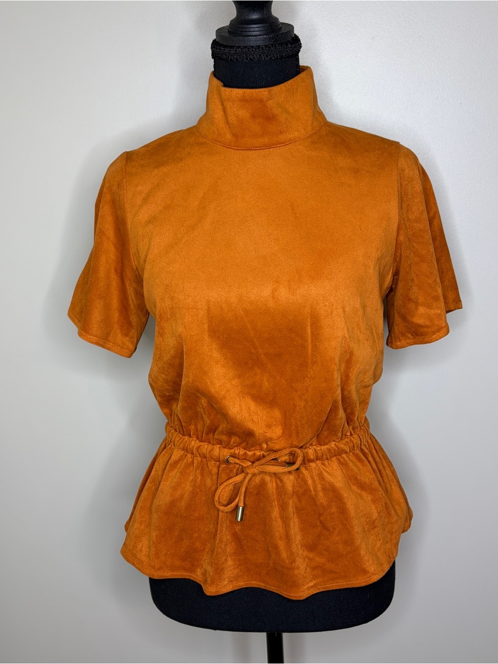 S’Edge Burnt Orange Mock Neck Short Sleeve Peplum Top Size XS
